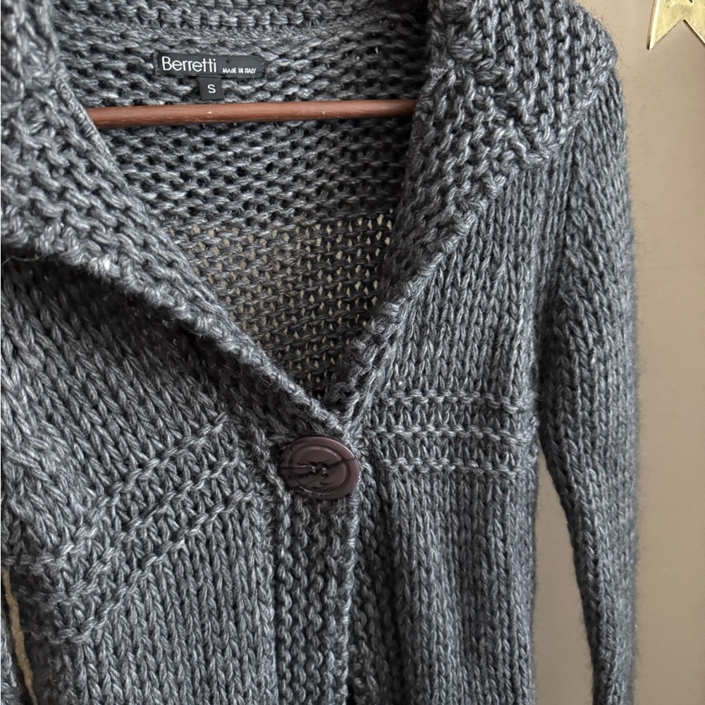 Berretti Italy Alpaca Wool Chunky Knit Cardigan Shawl Collar Gray S - Picture 5 of 12